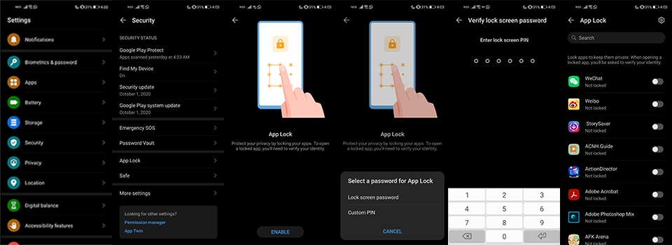 Để kích hoạt tính năng App Lock trên Honor bạn cần thực hiện các bước sau