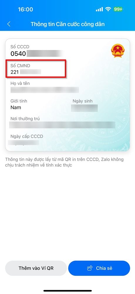 Cách tra cứu CMND cũ bằng CCCD trên Zalo 2