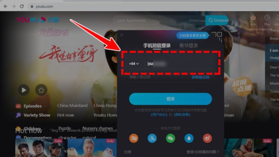 Thay đổi mục +86 thành +84