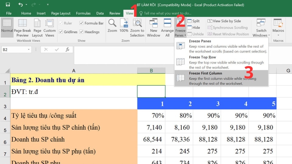 Cách cố định cột đầu tiên