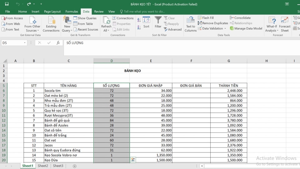 Sắp xếp trong Excel