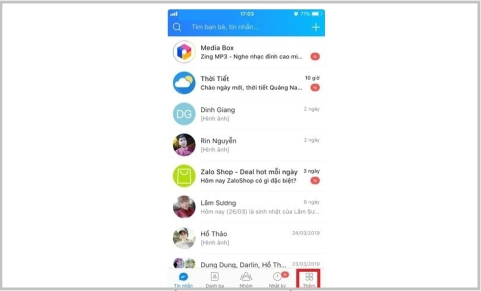 Nhấn chọn mục “Thêm” ở góc phải màn hình