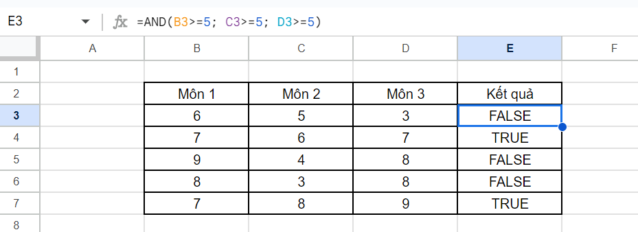 Cách sử dụng hàm FALSE trong Google Sheets (4)
