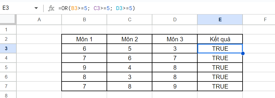 Cách sử dụng hàm FALSE trong Google Sheets (5)