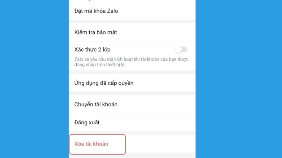 Chọn mục Xóa tài khoản