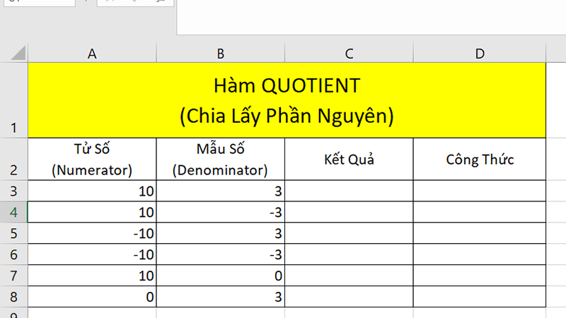 Hướng dẫn sử dụng hàm QUOTIENT trong Excel chia lấy phần nguyên 3