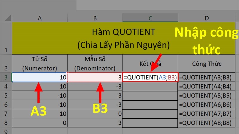 Hướng dẫn sử dụng hàm QUOTIENT trong Excel chia lấy phần nguyên 4