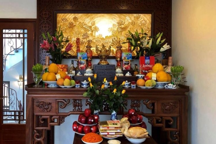 trang trí tết bàn thờ