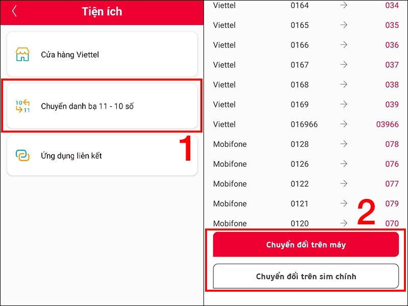 Lựa chọn mục Chuyển danh bạ 11 - 10 số