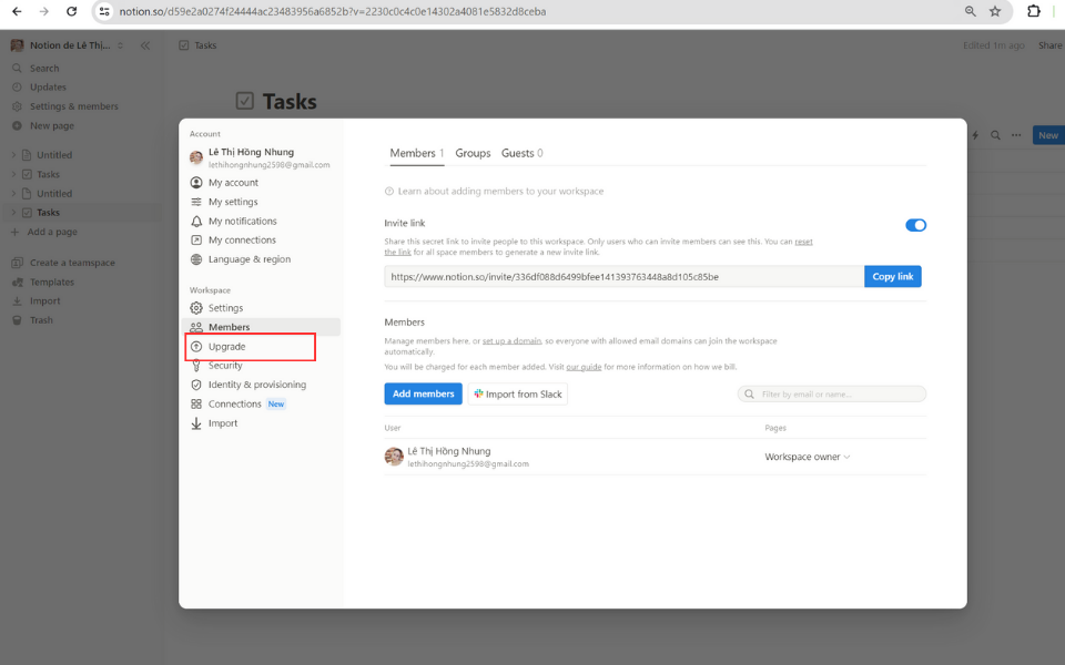 Tiếp tục chọn “Upgrade” khi hiển thị màn hình pop-up