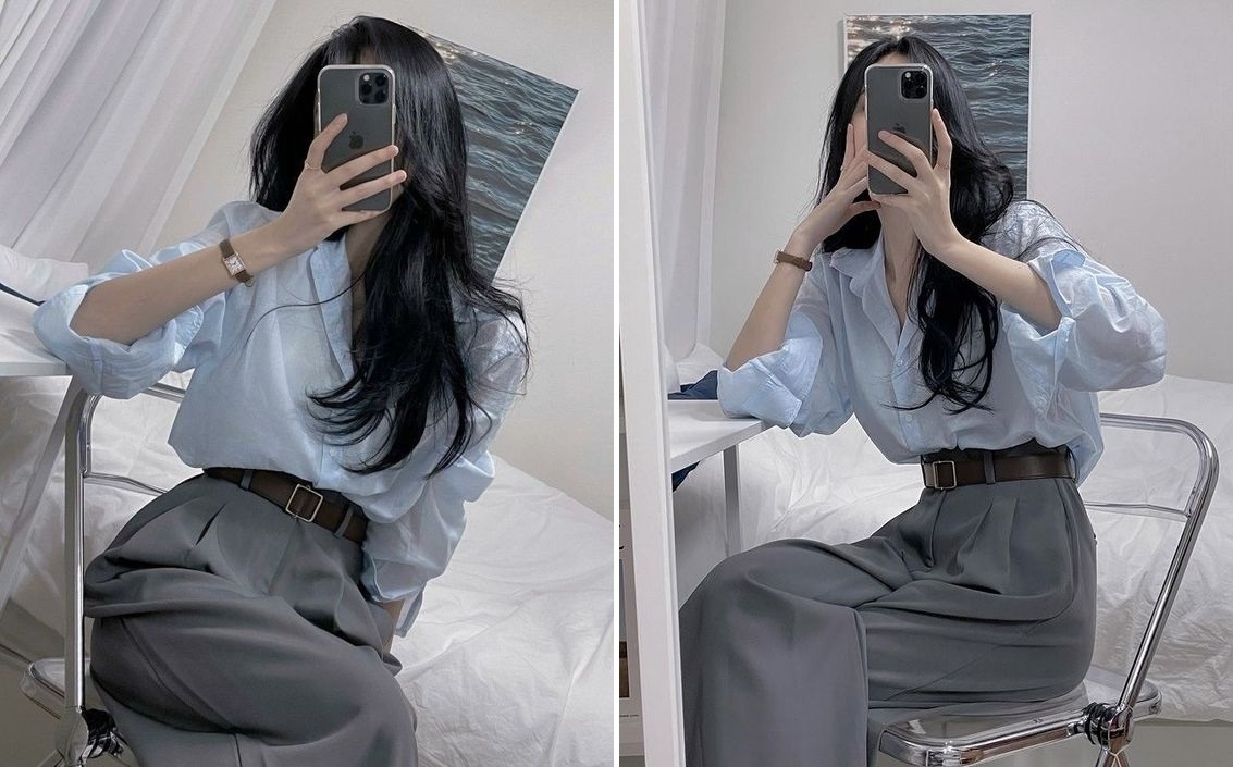 Chụp selfie trước gương khi ngồi ghế