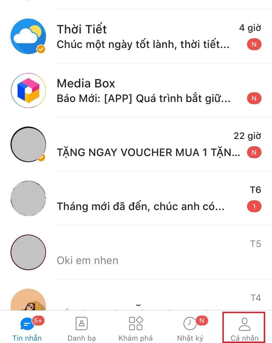 Nhấn chọn mục “Cá nhân”