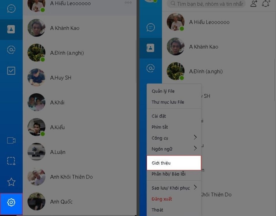 Chọn mục “Giới thiệu”