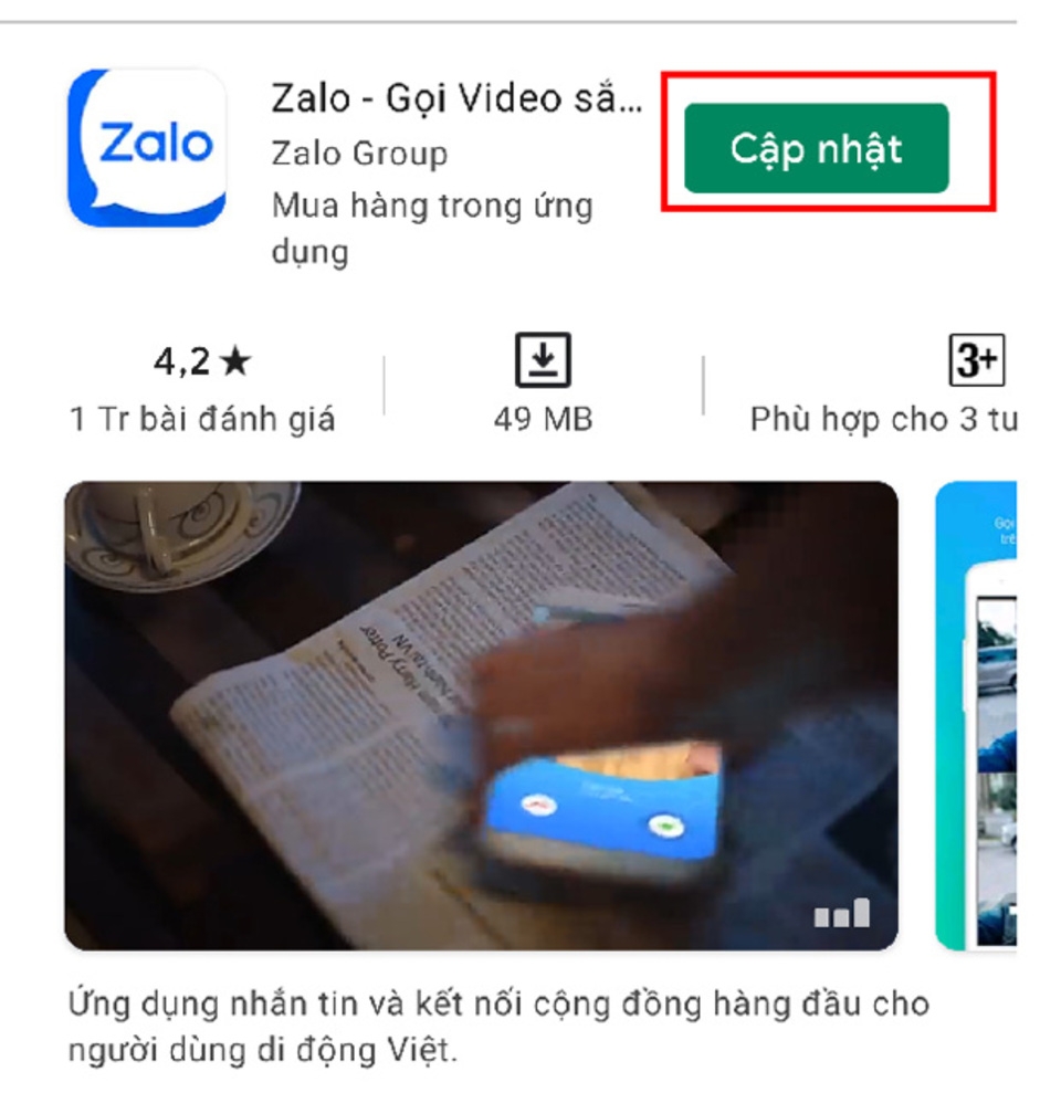 Cập nhật phiên bản Zalo mới nhất trên điện thoại