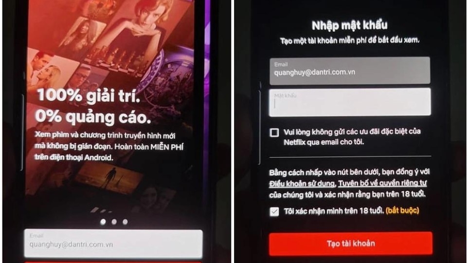 Tiếp theo, xác nhận bạn đã đủ 18 tuổi và nhấn "TẠO TÀI KHOẢN".