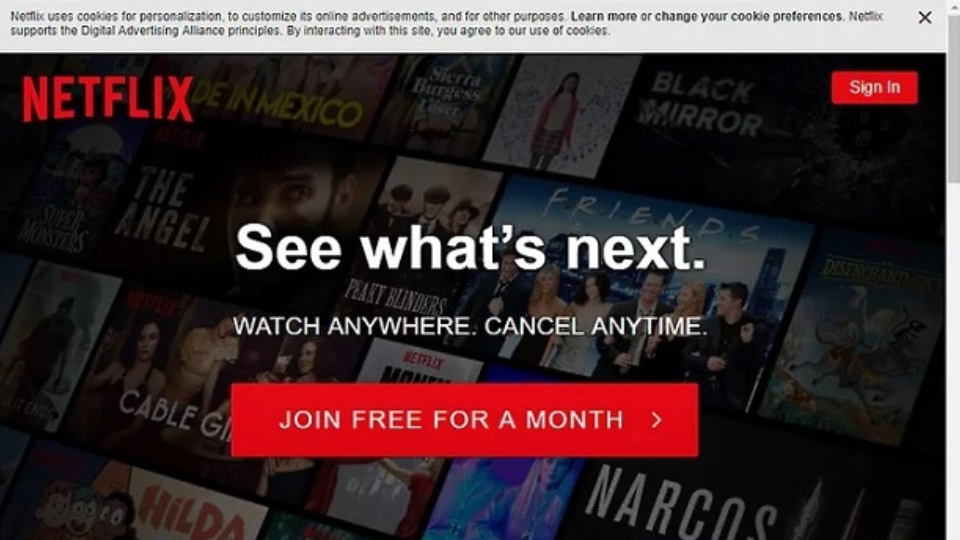 Truy cập trang web của Netflix và chọn "JOIN FREE FOR A MONTH".
