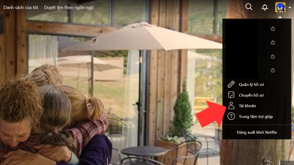 Nhấn vào hình avatar và chọn mục "TÀI KHOẢN".