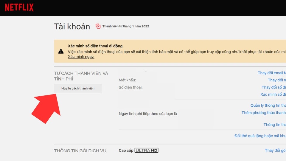 Tiếp theo, nhấn vào "HỦY TƯ CÁCH THÀNH VIÊN" và xác nhận lại là bạn đã hoàn tất quá trình hủy.