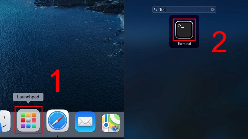 Vào mục Launchpad, mở Terminal