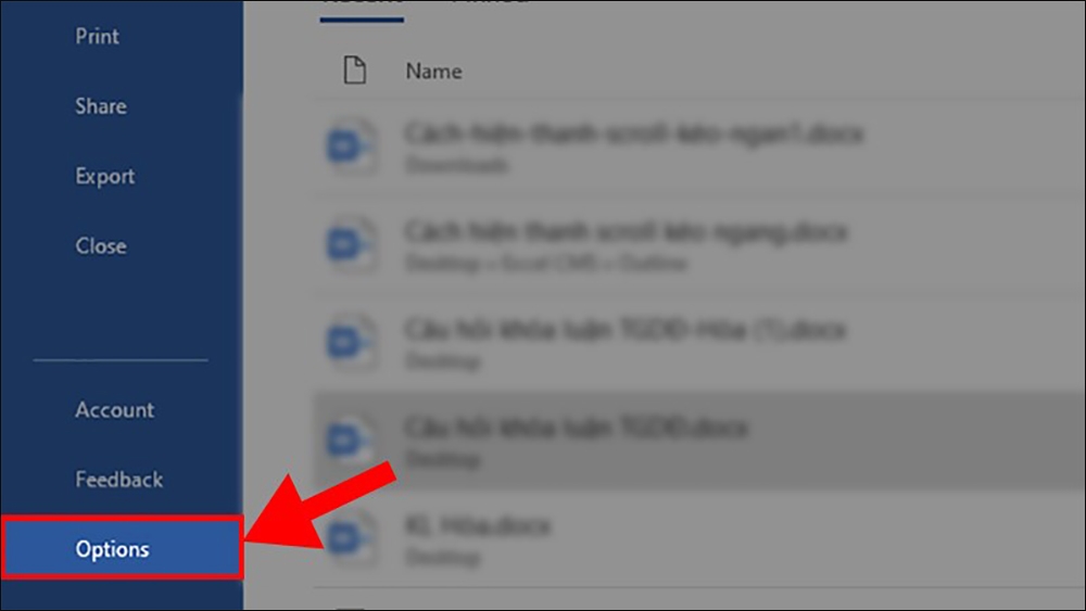 Chọn vào mục Options