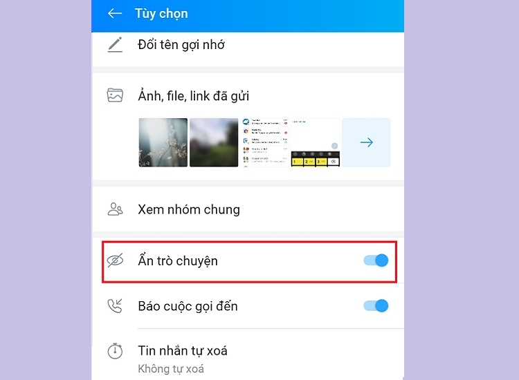 Gạt thanh cuốn tại mục Ẩn trò chuyện