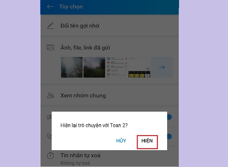 Nhấn vào nút Hiện