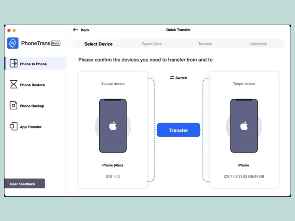Nhấn nút “Switch” để tiến hành thay đổi vị trí của hai thiết bị