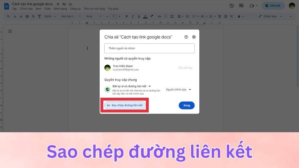 Lấy liên kết để chia sẻ