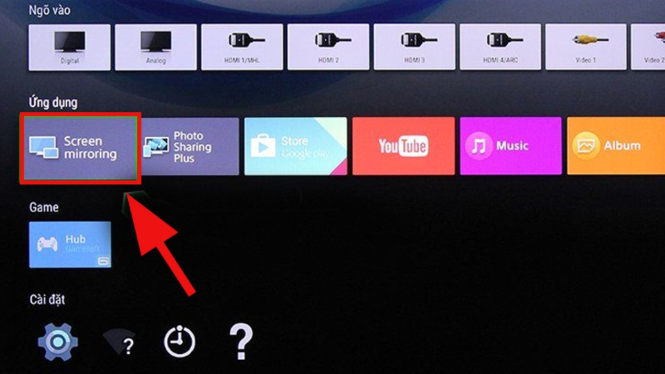 Truy cập vào ứng dụng Screen Mirroring