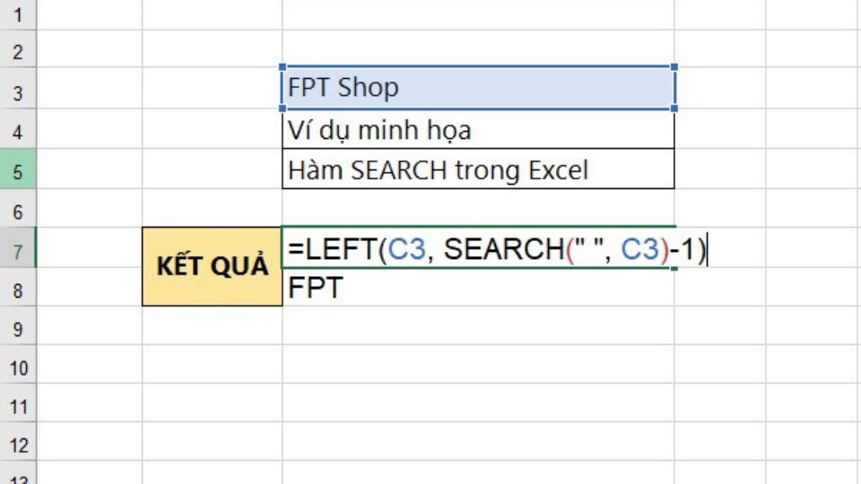 Hàm SEARCH kết hợp hàm LEFT