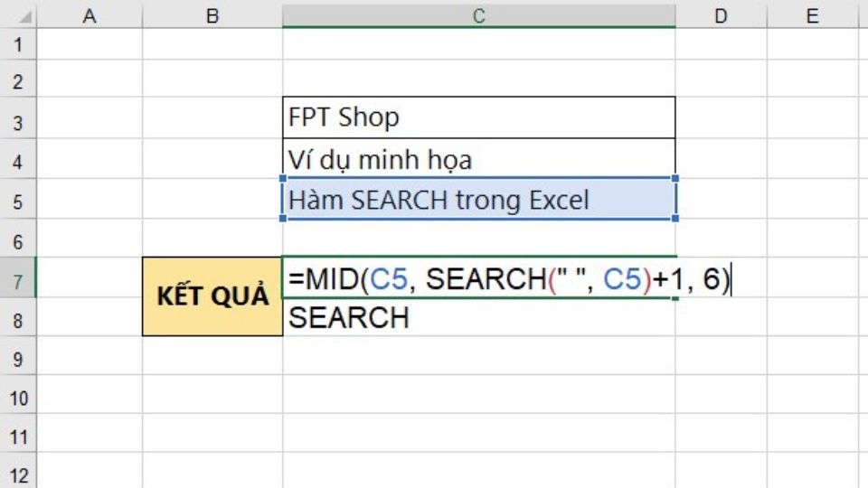 Hàm SEARCH kết hợp hàm MID