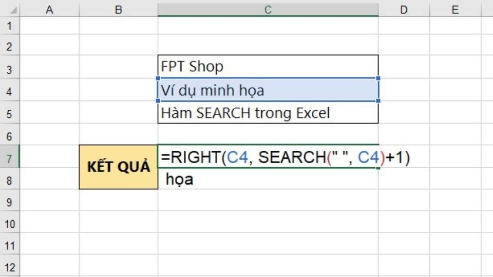 Hàm SEARCH kết hợp hàm RIGHT