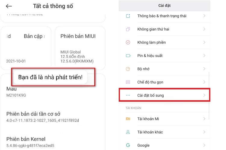 Quay lại Cài đặt, chọn Cài đặt bổ sung