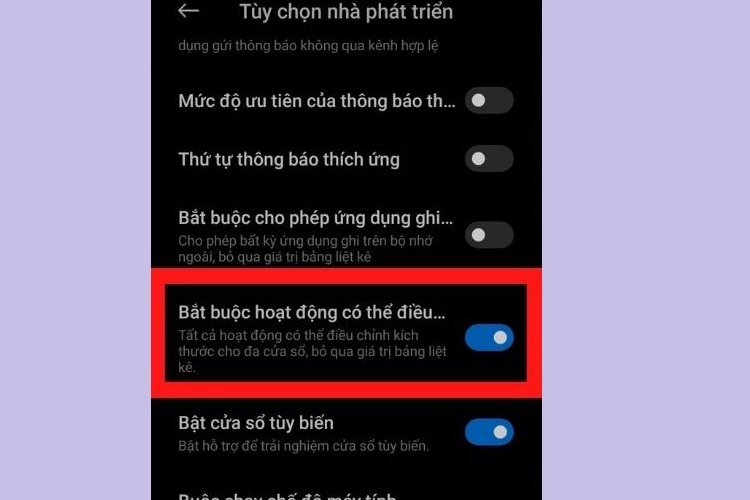 Chọn Bắt buộc hoạt động có thể điều chỉnh kích thước