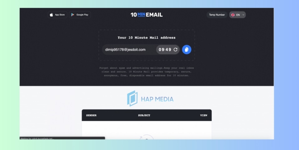 Truy cập vào trang web 10minemail.com