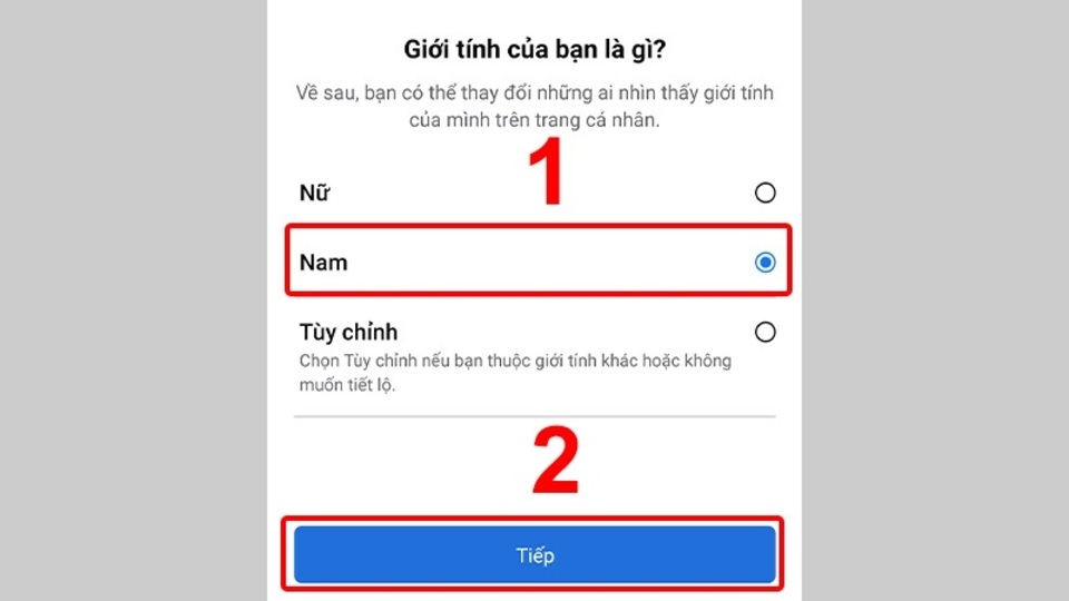 Nhấn chọn giới tính phù hợp