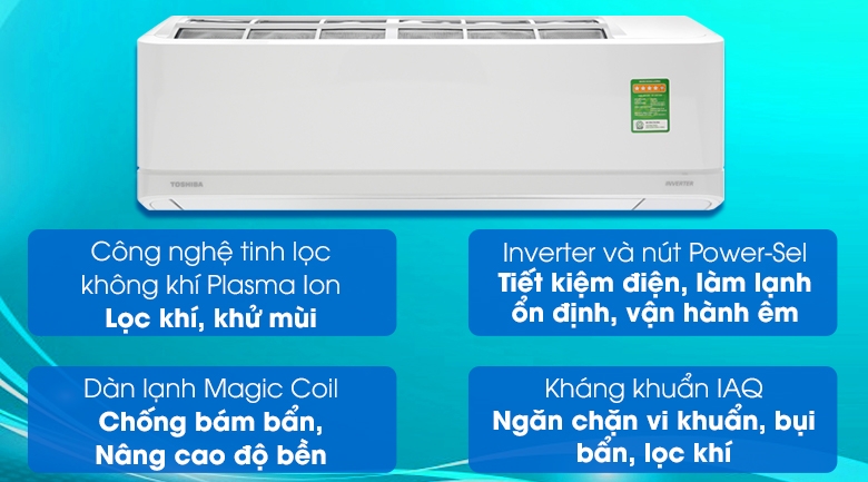Máy lạnh 1.5 hp tiết kiệm điện nhất Toshiba RAS-H13J2KCVRG-V, model Inverter hiệu quả