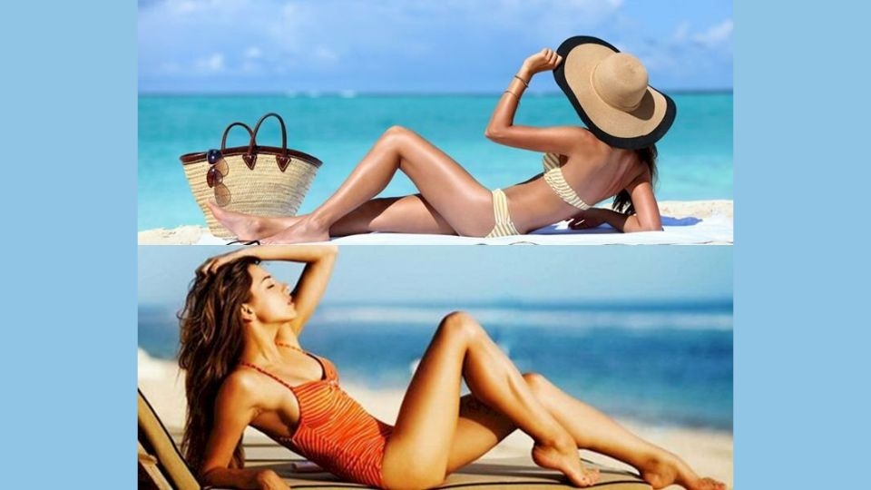 Nằm dài trên biển tạo dáng quyến rũ