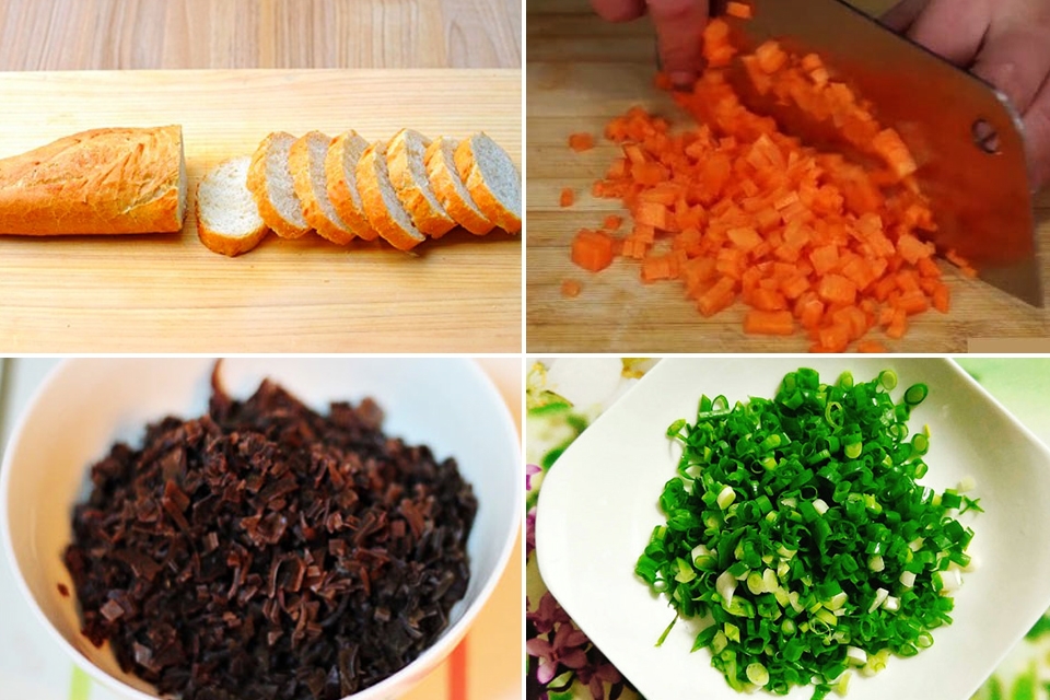 Sơ chế nguyên liệu làm bánh mì hấp.