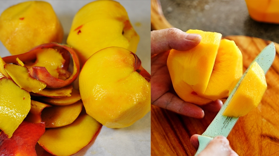Sơ chế đào làm mứt.