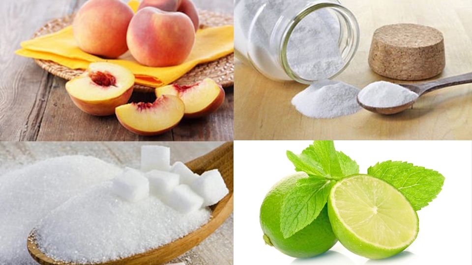 Nguyên liệu làm mứt đào dạng siro.