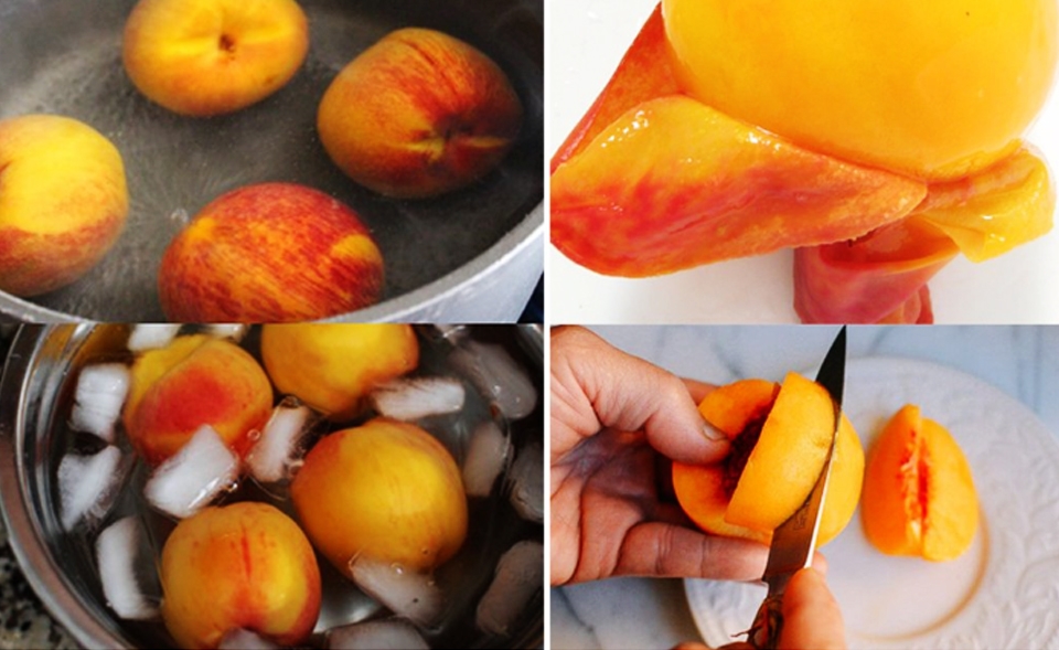 Sơ chế đào, cắt thành các miếng nhỏ.