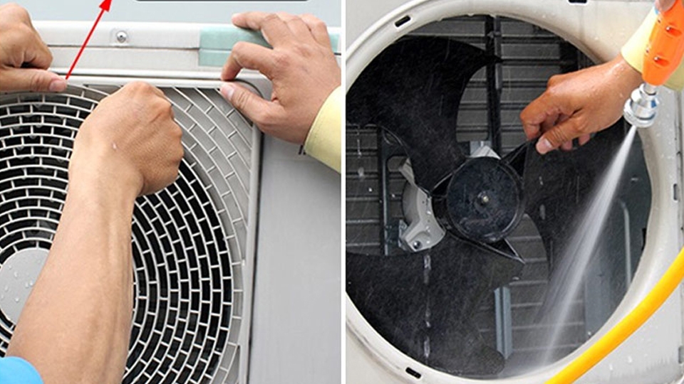 Vệ sinh dàn nóng máy lạnh Electrolux.