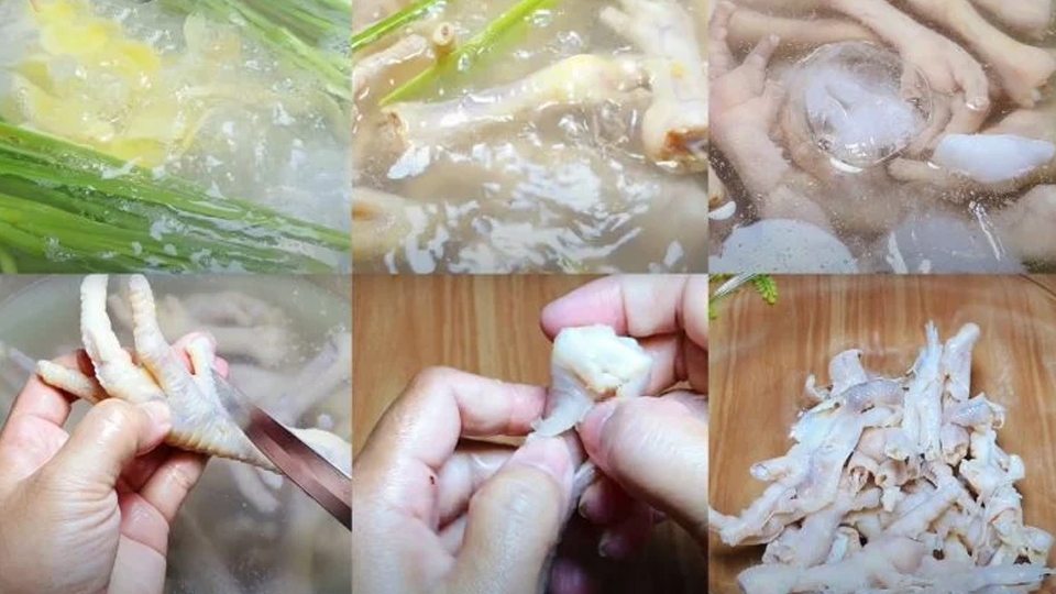 Sơ chế và rút xương chân gà.