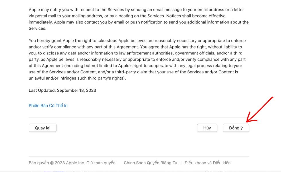 đồng ý điều khoản