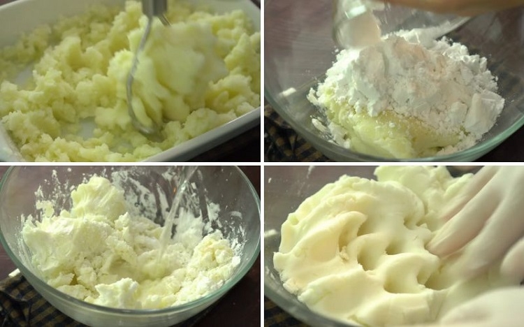 Nghiền khoai tây và trộn bột bánh