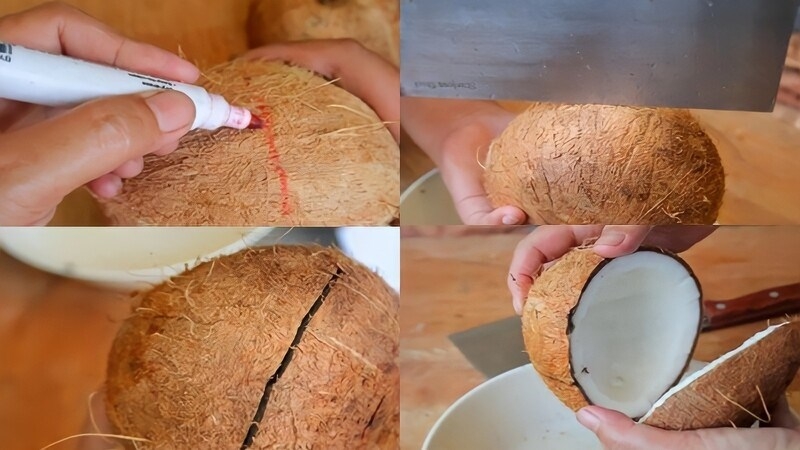 cách chặt dừa 5