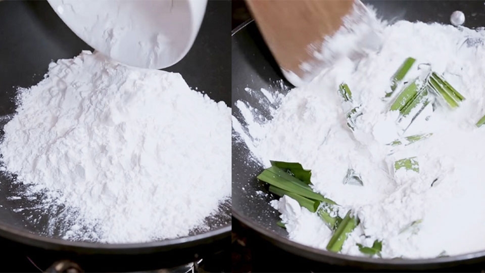 Rang bột năng với lá dứa