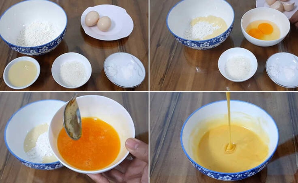 Trộn bột làm bánh