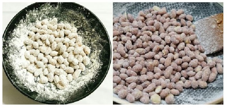 Làm áo lớp bột bên ngoài đậu phộng